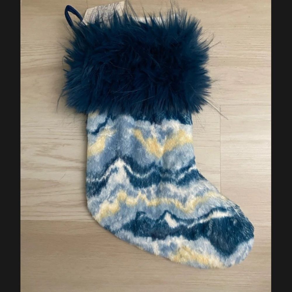 Threshold Luxury Zig Zag Design Faux Fur Christmas Stocking